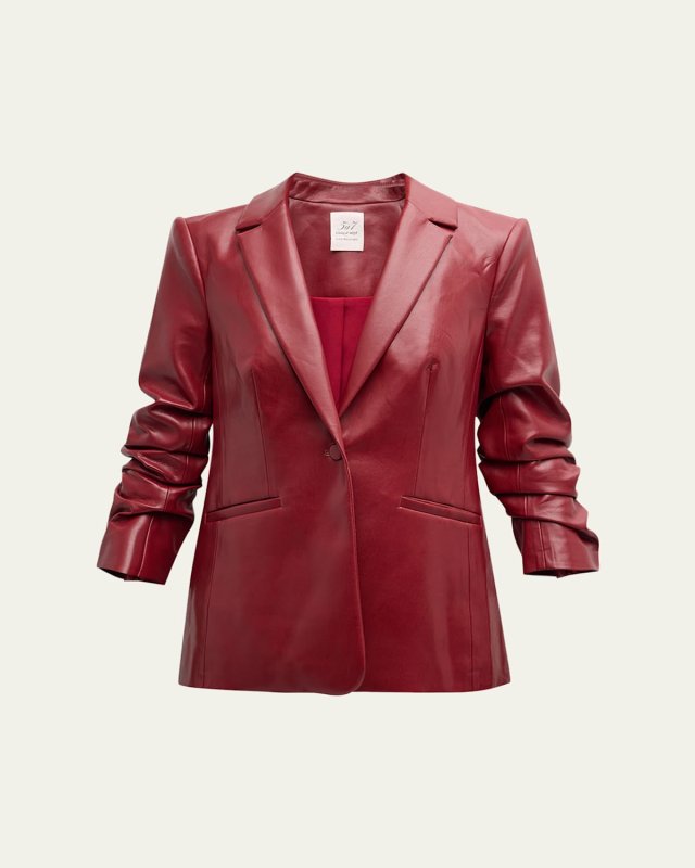 Kylie Faux-Leather Scrunched-Sleeve Jacket
